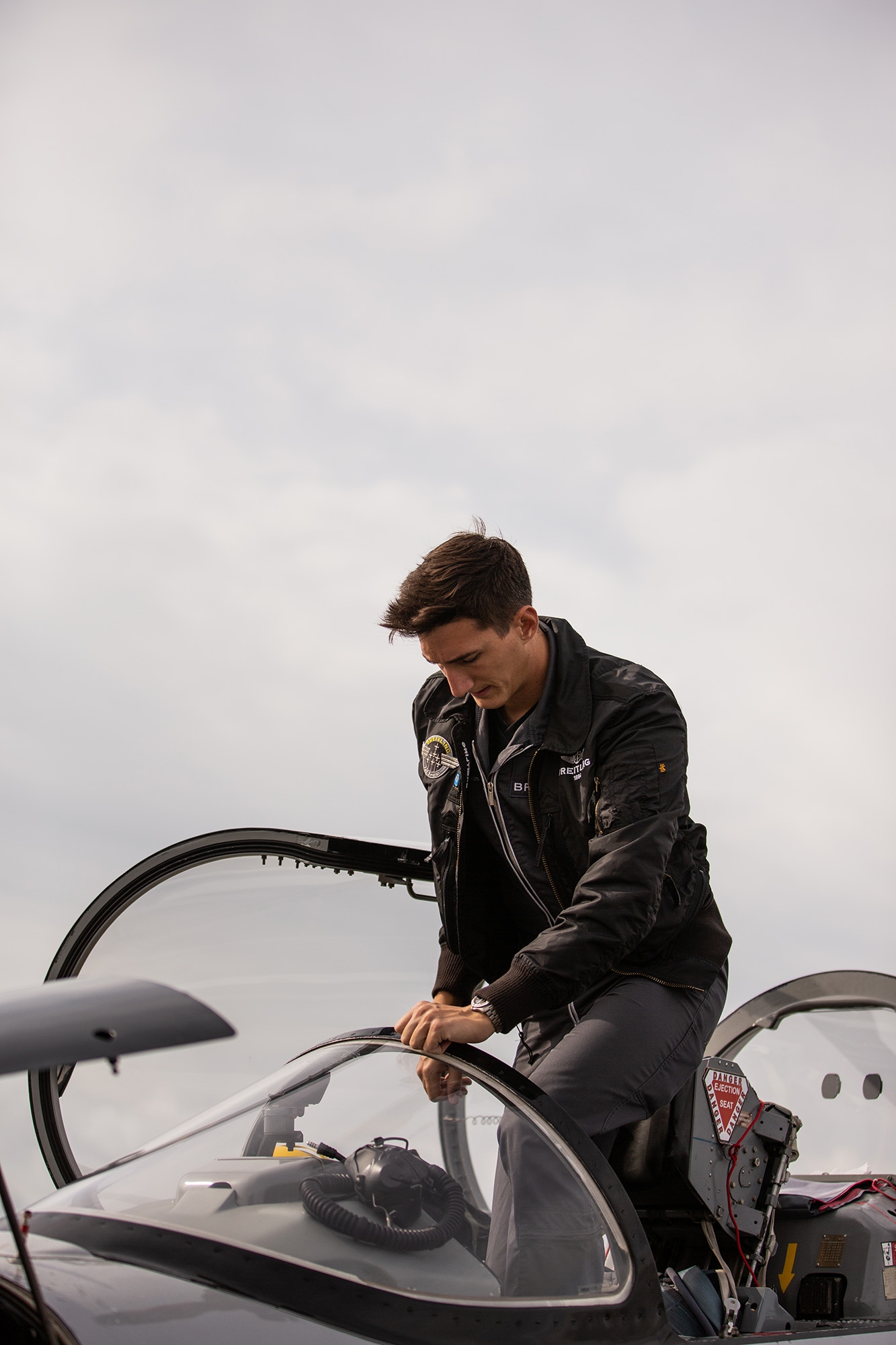 Pilot entering Breitling jet