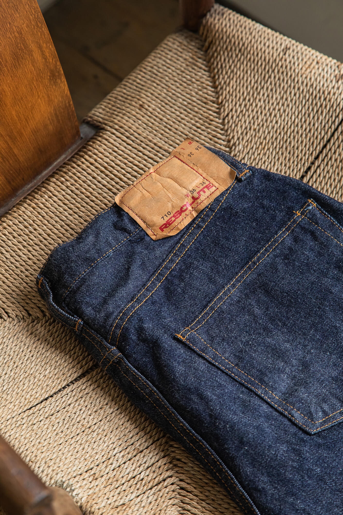 Resolute 710 jeans folded on a chair