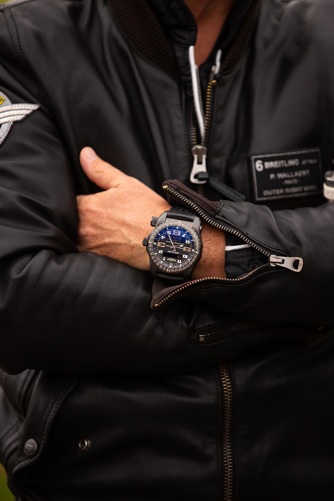 Pilot wearing the Breitling Emergency watch