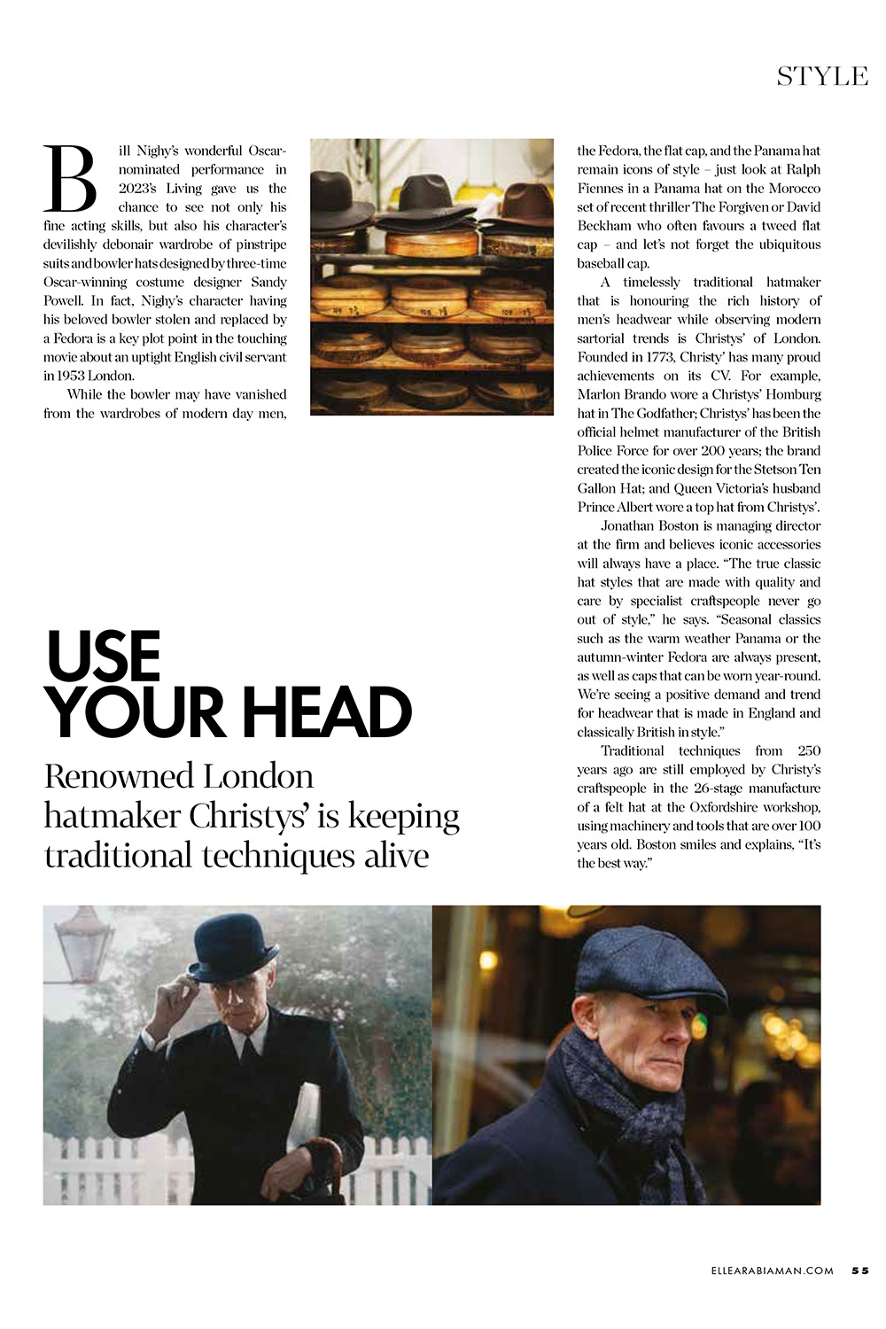 Article about Christys’ Hats in Elle Arabian Man magazine